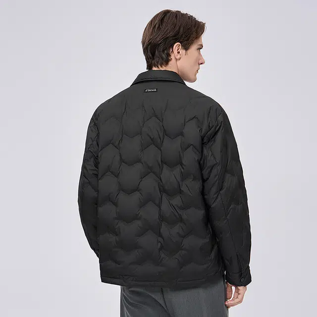 与狼共舞 石墨烯背暖蓄热科技 高充绒时尚绗缝轻暖舒适户外通勤翻领羽绒服 男款