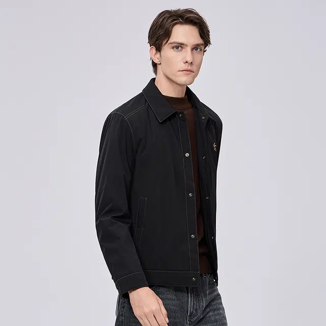 与狼共舞 时尚百搭保暖加绒轻商务日常通勤舒适夹克外套 男款 黑色