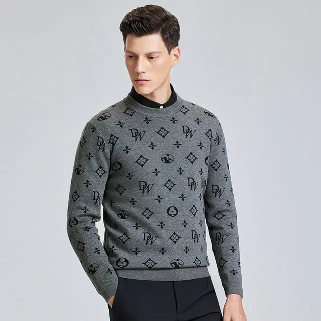 与狼共舞 潮流时尚百搭满印气质舒适透气休闲轻薄毛衣 男款