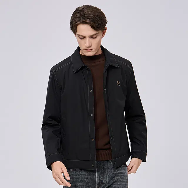 与狼共舞 时尚百搭保暖加绒轻商务日常通勤舒适夹克外套 男款 黑色