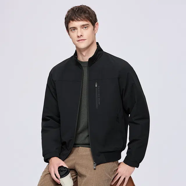 与狼共舞 黑金石墨烯鹅绒内胆强锁温轻暖时尚立领防风舒适垂感挺括夹克外套 男款