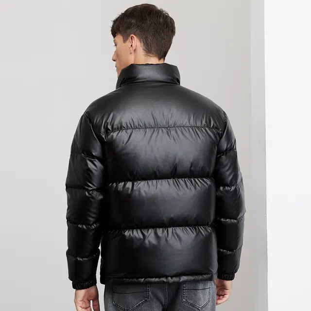 与狼共舞 百搭纯色保暖加绒舒适羽绒服 男款 黑色