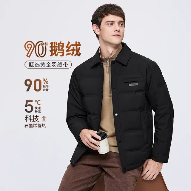 与狼共舞 奢暖鹅绒高充绒石墨烯蓄热高密防水衬衫式轻暖时尚耐磨羽绒服 男款