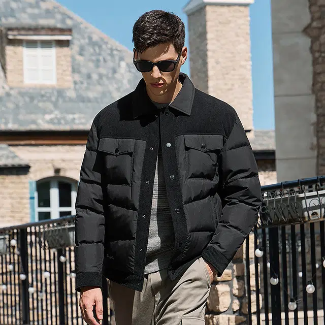 与狼共舞 抗寒保暖舒适翻领拼接羽绒服 男款