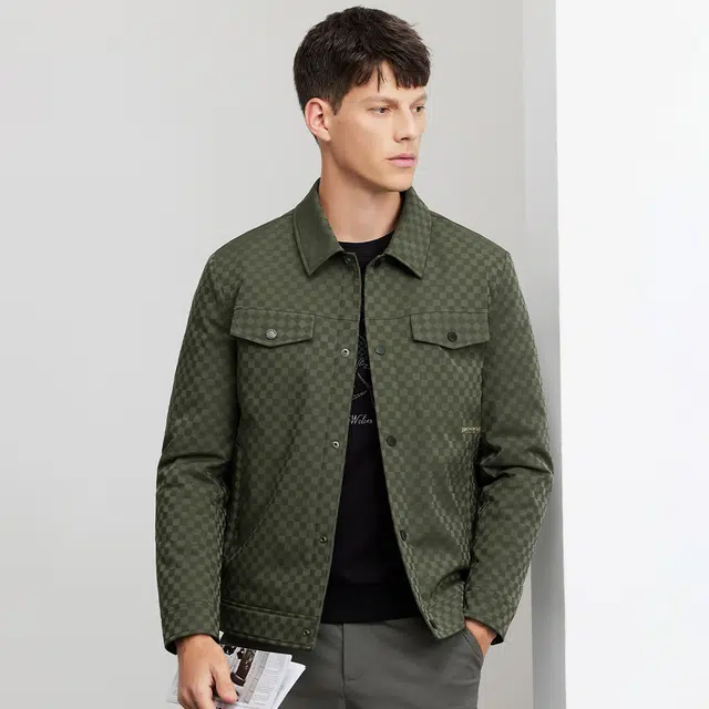 与狼共舞 潮流时尚百搭棋盘满印文艺舒适轻薄夹克外套 男款