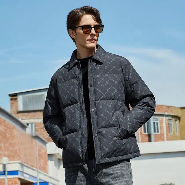 与狼共舞 石墨烯蓄热锁温科技 鹅绒高充绒轻暖时尚满印高街潮流舒适翻领衬衫式外套羽绒服 男款