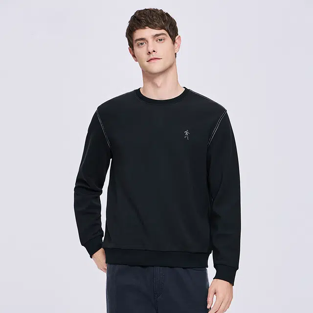 与狼共舞 时尚百搭轻薄透气吸汗日常舒适圆领卫衣 男款 黑色