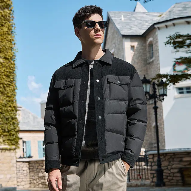 与狼共舞 抗寒保暖舒适翻领拼接羽绒服 男款