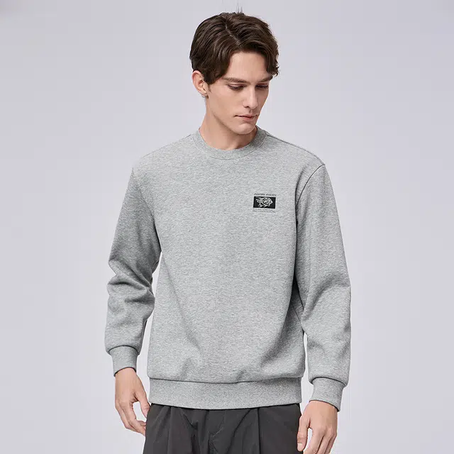 与狼共舞 加绒加厚简约时尚重工刺绣小标柔软舒适亲肤保暖圆领卫衣 男款