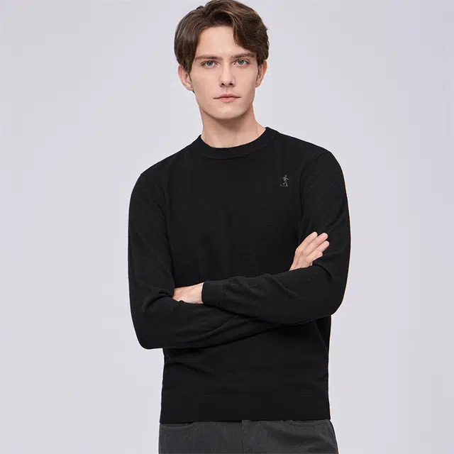 与狼共舞 轻奢羊绒保暖舒适超柔软时尚休闲百搭圆领打底针织毛衣 男款