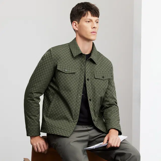与狼共舞 潮流时尚百搭棋盘满印文艺舒适轻薄夹克外套 男款