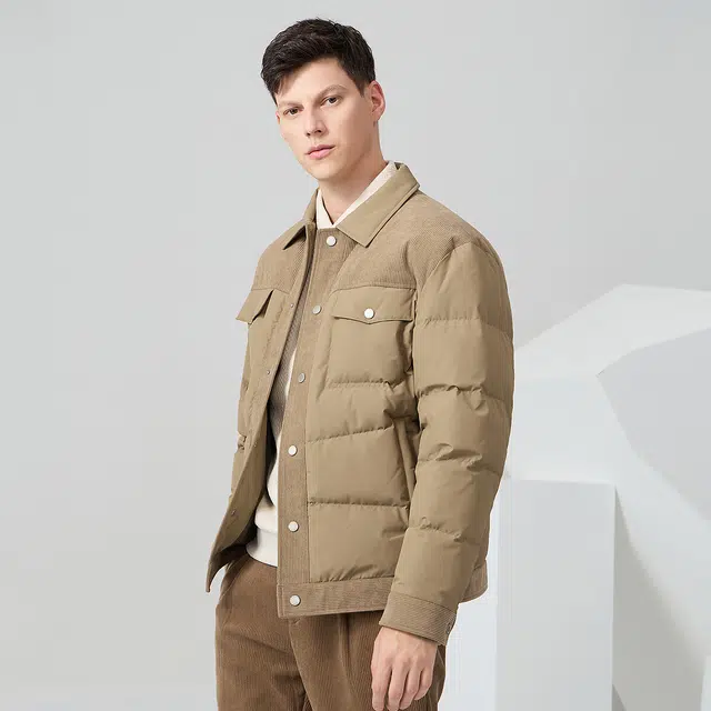与狼共舞 抗寒保暖舒适翻领拼接羽绒服 男款