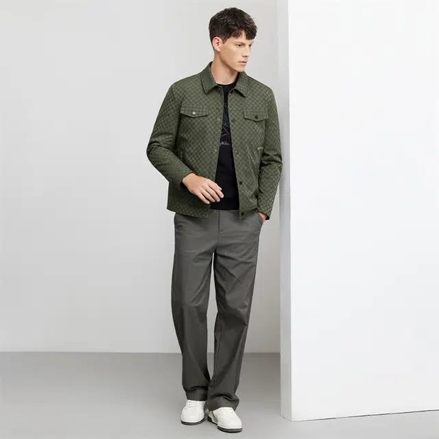 与狼共舞 潮流时尚百搭棋盘满印文艺舒适轻薄夹克外套 男款