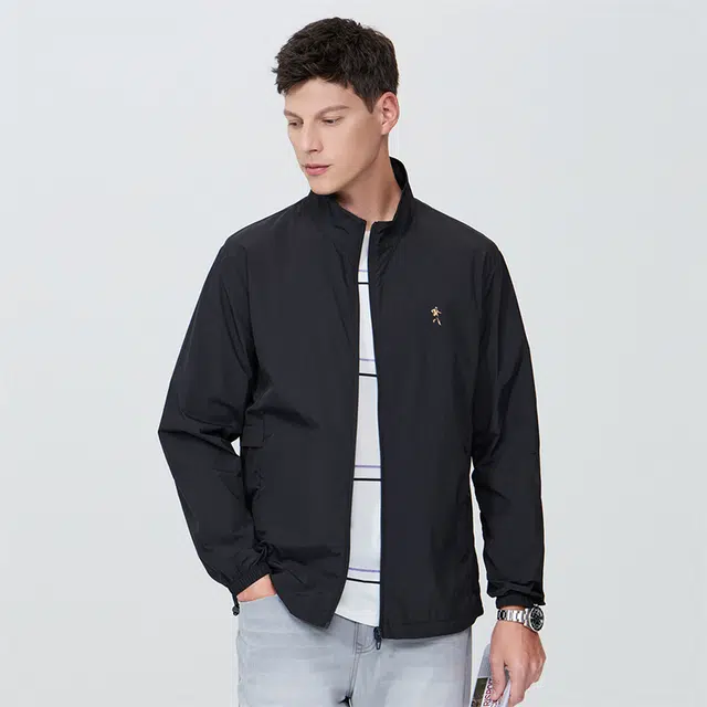 与狼共舞 百搭纯色立领轻薄透气抗紫外线易打理抗皱舒适夹克外套 男款 藏青