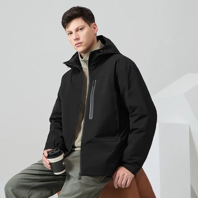 与狼共舞 运动舒适户外休闲保暖加绒连帽夹克外套 男款