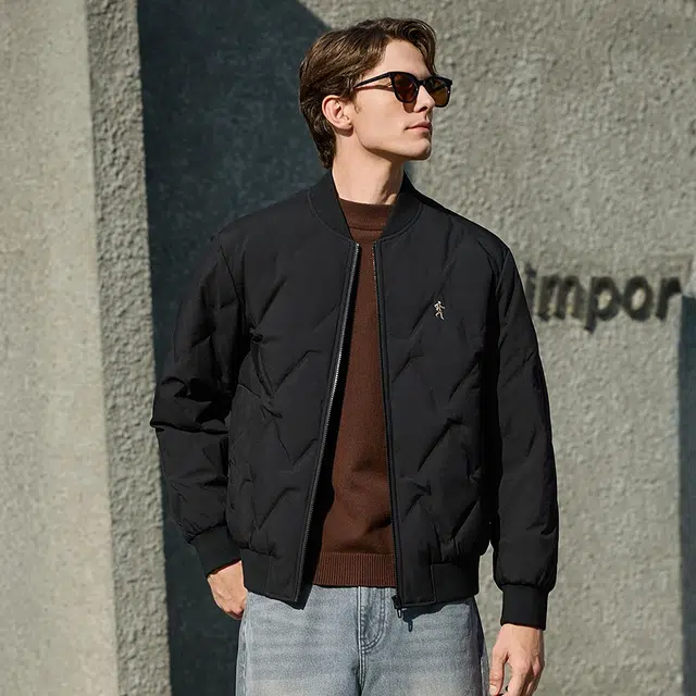 与狼共舞 聚热石墨烯绗缝加绒高充绒时尚棒球领通勤百搭轻暖舒适羽绒服 男款