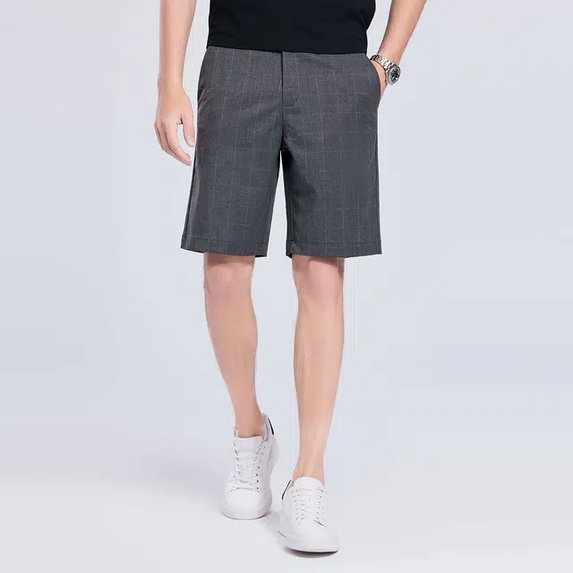 与狼共舞 微弹直筒中腰纯色五分休闲短裤 男款 深灰