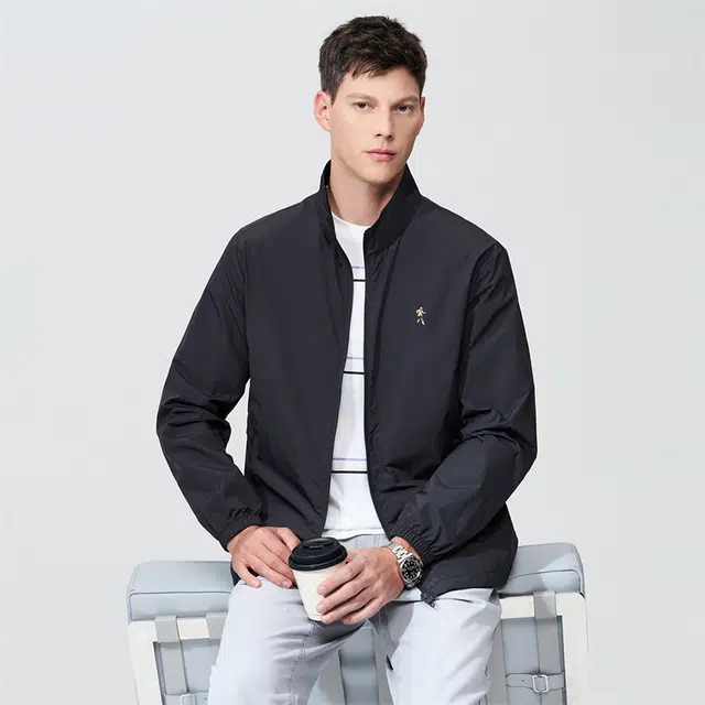 与狼共舞 百搭纯色立领轻薄透气抗紫外线易打理抗皱舒适夹克外套 男款 藏青