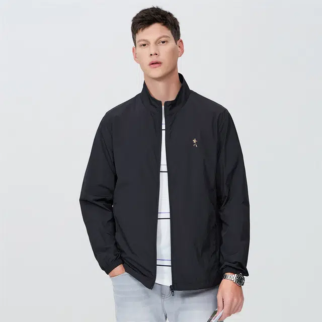 与狼共舞 百搭纯色立领轻薄透气抗紫外线易打理抗皱舒适夹克外套 男款 藏青