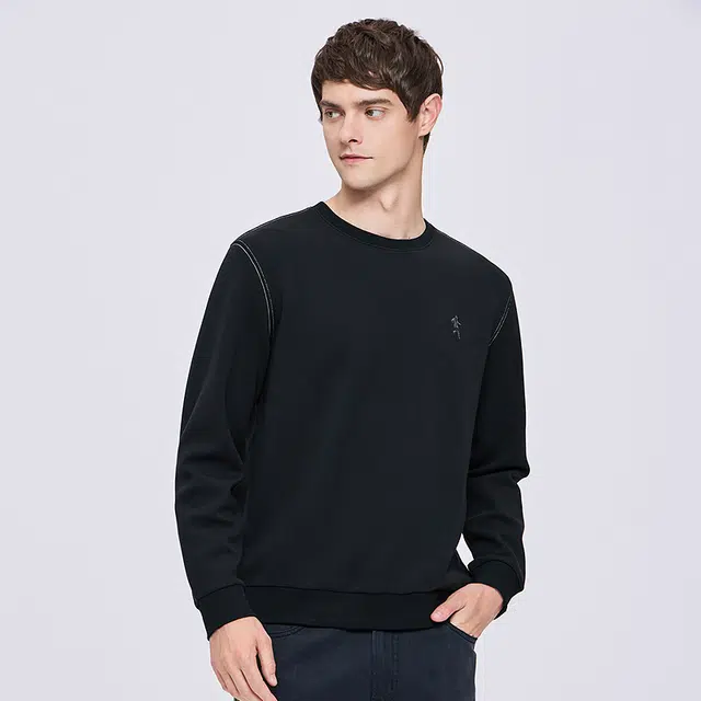 与狼共舞 时尚百搭轻薄透气吸汗日常舒适圆领卫衣 男款 黑色