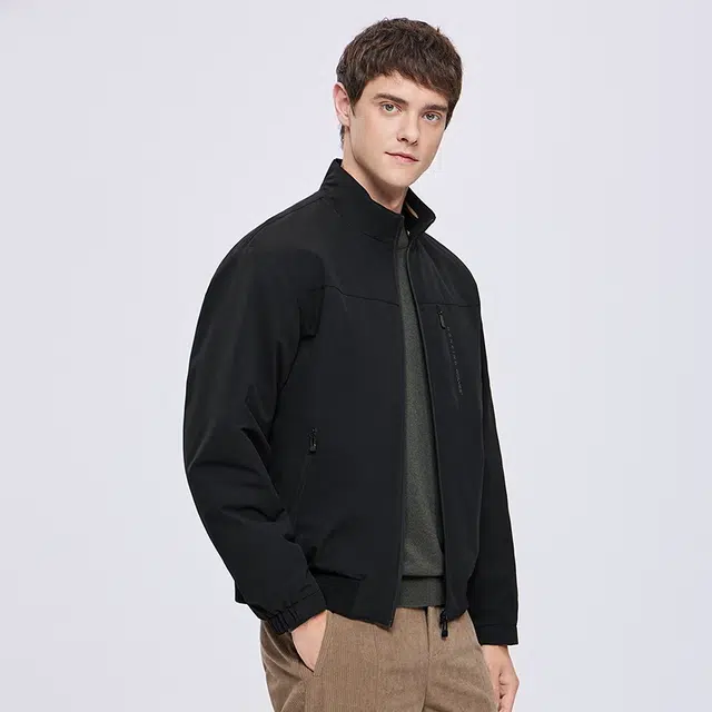 与狼共舞 黑金石墨烯鹅绒内胆强锁温轻暖时尚立领防风舒适垂感挺括夹克外套 男款