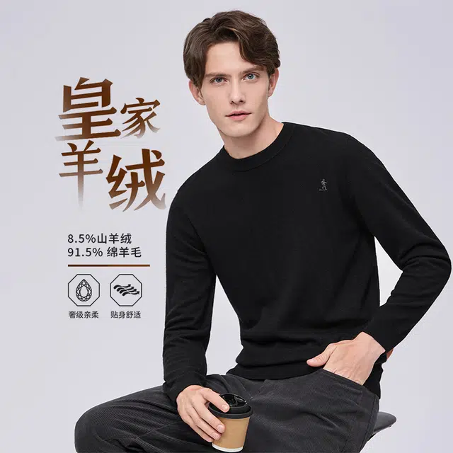 与狼共舞 轻奢羊绒保暖舒适超柔软时尚休闲百搭圆领打底针织毛衣 男款