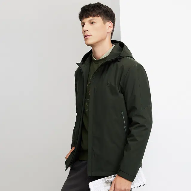 与狼共舞 连帽防风抗皱易打理户外休闲保暖夹克外套 男款