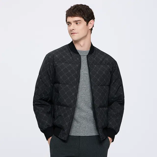 与狼共舞 轻暖时尚复古高街满印蓄热石墨烯高充绒舒适棒球领通勤羽绒服 男款