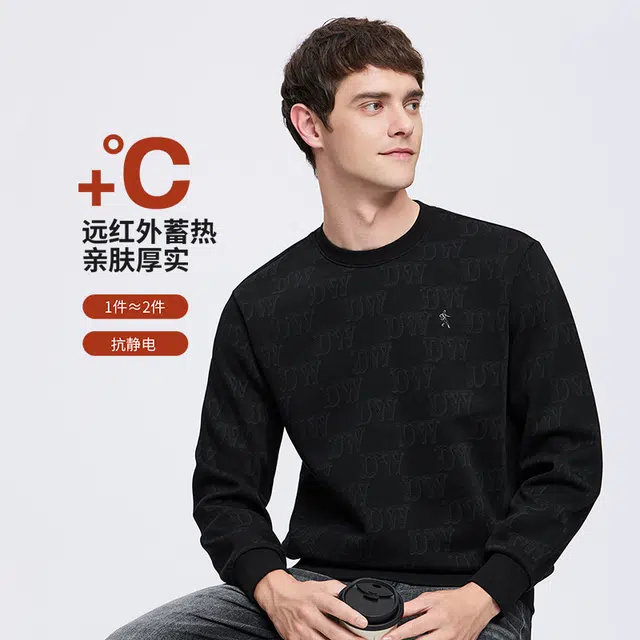 与狼共舞 美式潮流时尚字母满印高棉亲肤柔软弹力舒适圆领长袖卫衣 男款