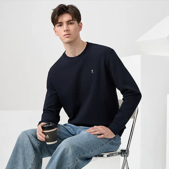 与狼共舞 时尚百搭舒适轻薄华夫格长袖卫衣 男款