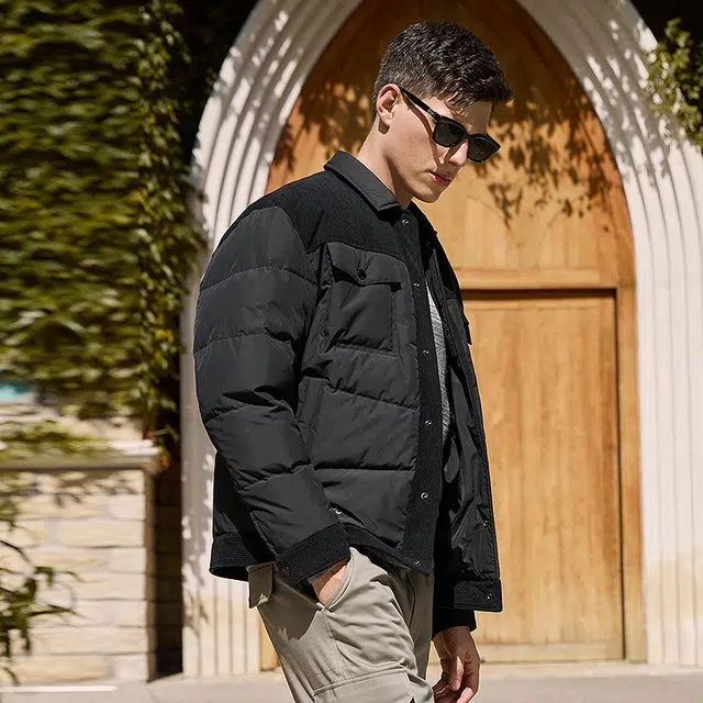 与狼共舞 抗寒保暖舒适翻领拼接羽绒服 男款