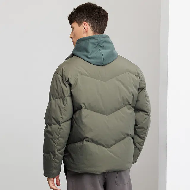 与狼共舞 保暖加绒百搭立领插色格子加厚羽绒服 男款