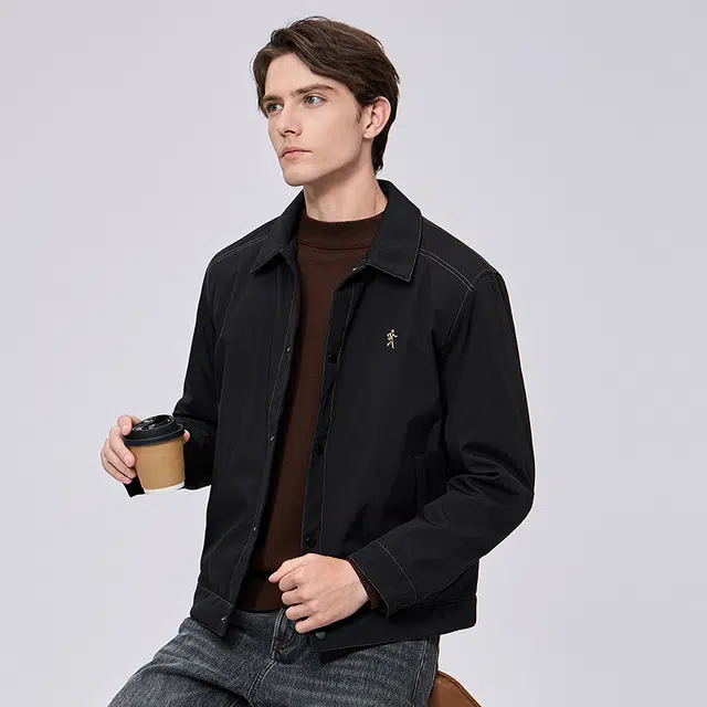 与狼共舞 时尚百搭保暖加绒轻商务日常通勤舒适夹克外套 男款 黑色