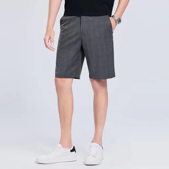 与狼共舞 微弹直筒中腰纯色五分休闲短裤 男款 深灰