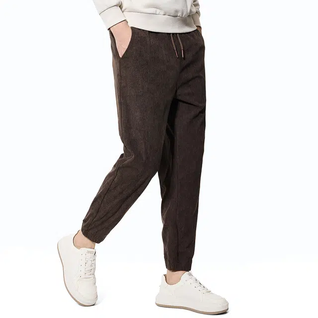 与狼共舞 束脚九分时尚格绒亲肤高街弹力舒适保暖抽绳系带休闲裤 男款