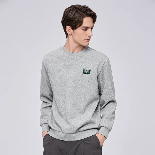 与狼共舞 加绒加厚简约时尚重工刺绣小标柔软舒适亲肤保暖圆领卫衣 男款