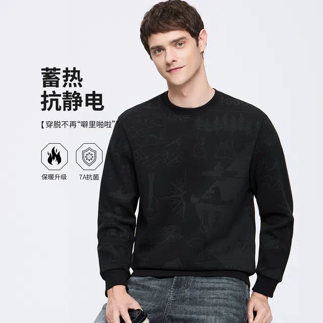 与狼共舞 复古时尚高街美式满印奢柔亲肤抗静电舒适圆领长袖卫衣 男款