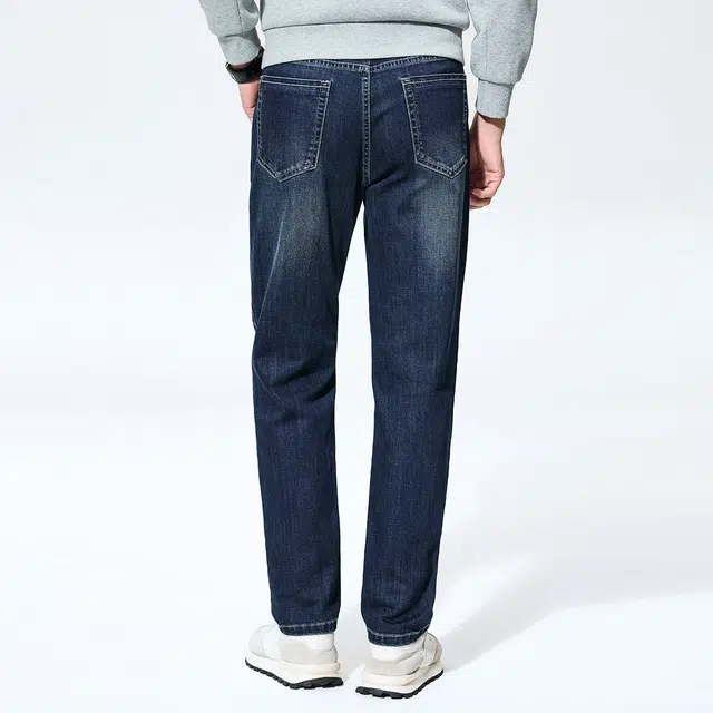 与狼共舞 高棉柔软弹力固色水洗耐磨时尚立体褶皱经典百搭长裤牛仔裤 男款