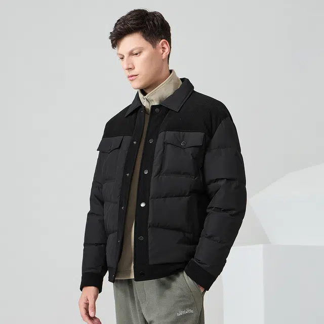 与狼共舞 抗寒保暖舒适翻领拼接羽绒服 男款