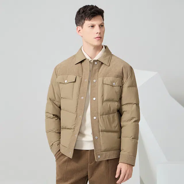 与狼共舞 抗寒保暖舒适翻领拼接羽绒服 男款