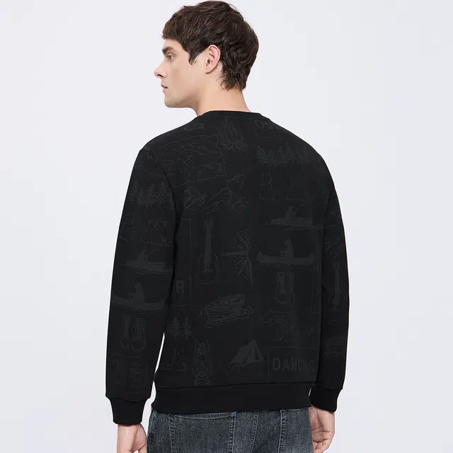 与狼共舞 复古时尚高街美式满印奢柔亲肤抗静电舒适圆领长袖卫衣 男款