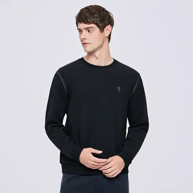 与狼共舞 时尚百搭轻薄透气吸汗日常舒适圆领卫衣 男款 黑色