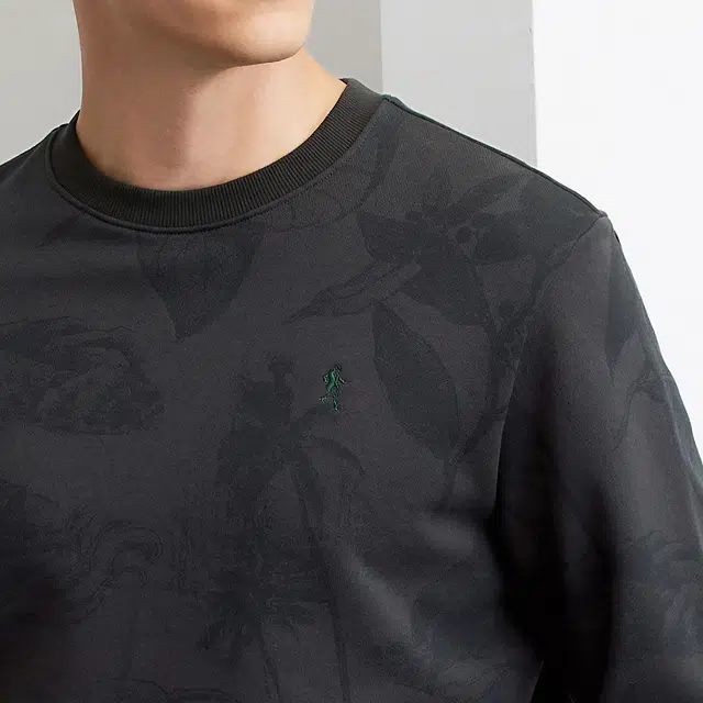 与狼共舞 舞暗纹印花圆领卫衣 男款 深灰