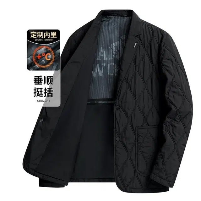 与狼共舞 菱形格保暖纯色西装 男款 黑色