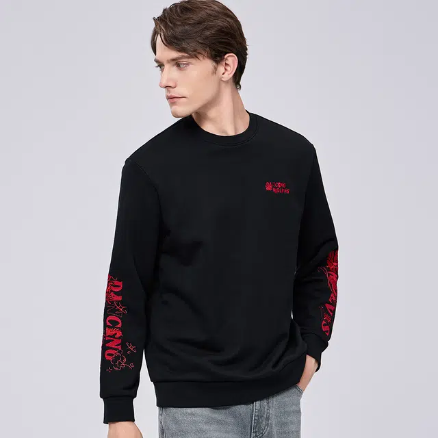 限定年品 与狼共舞 加绒重工刺绣满印亲肤柔软时尚舒适弹力圆领卫衣 男款