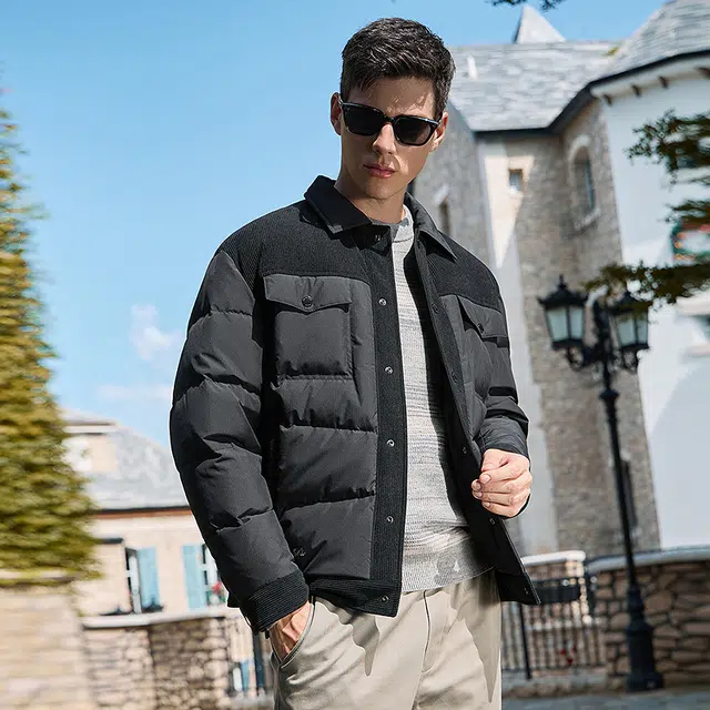 与狼共舞 抗寒保暖舒适翻领拼接羽绒服 男款