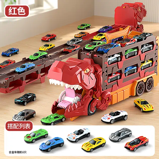 妙贝乐 恐龙吞食轨道车 变形弹射 双人互动 合金小车汽车 惯性/回力/滑行玩具