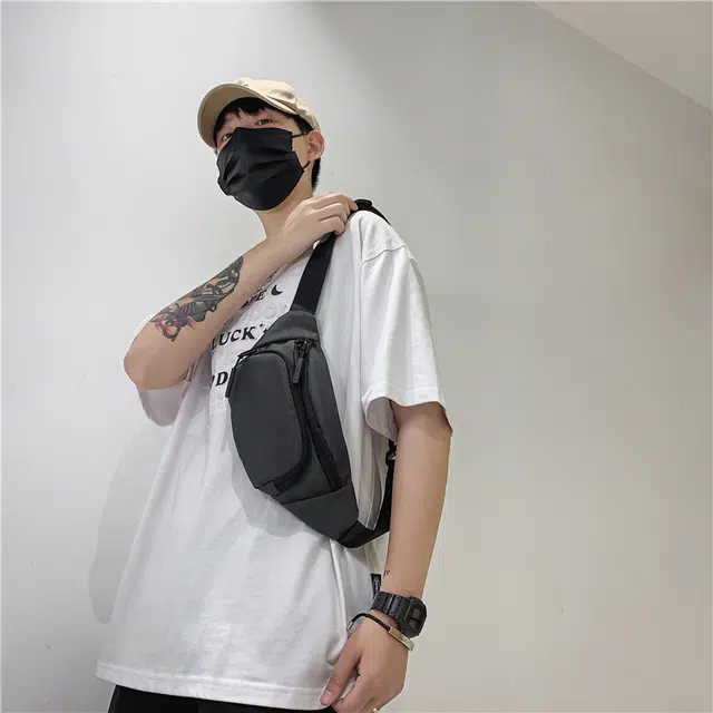 尊梵 纯色百搭 尼龙布 胸包 男款 黑色/灰色/深蓝色