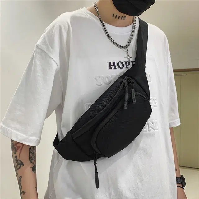 尊梵 纯色百搭 尼龙布 胸包 男款 黑色/灰色/深蓝色