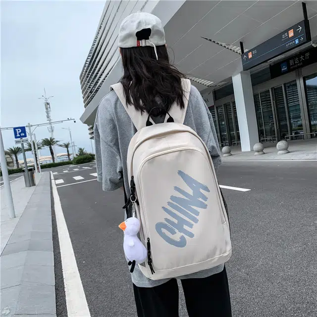 尊梵 日系中性风休闲简约学生上课通勤时尚百搭 尼龙 双肩包 男女同款情侣款 白色/黑色